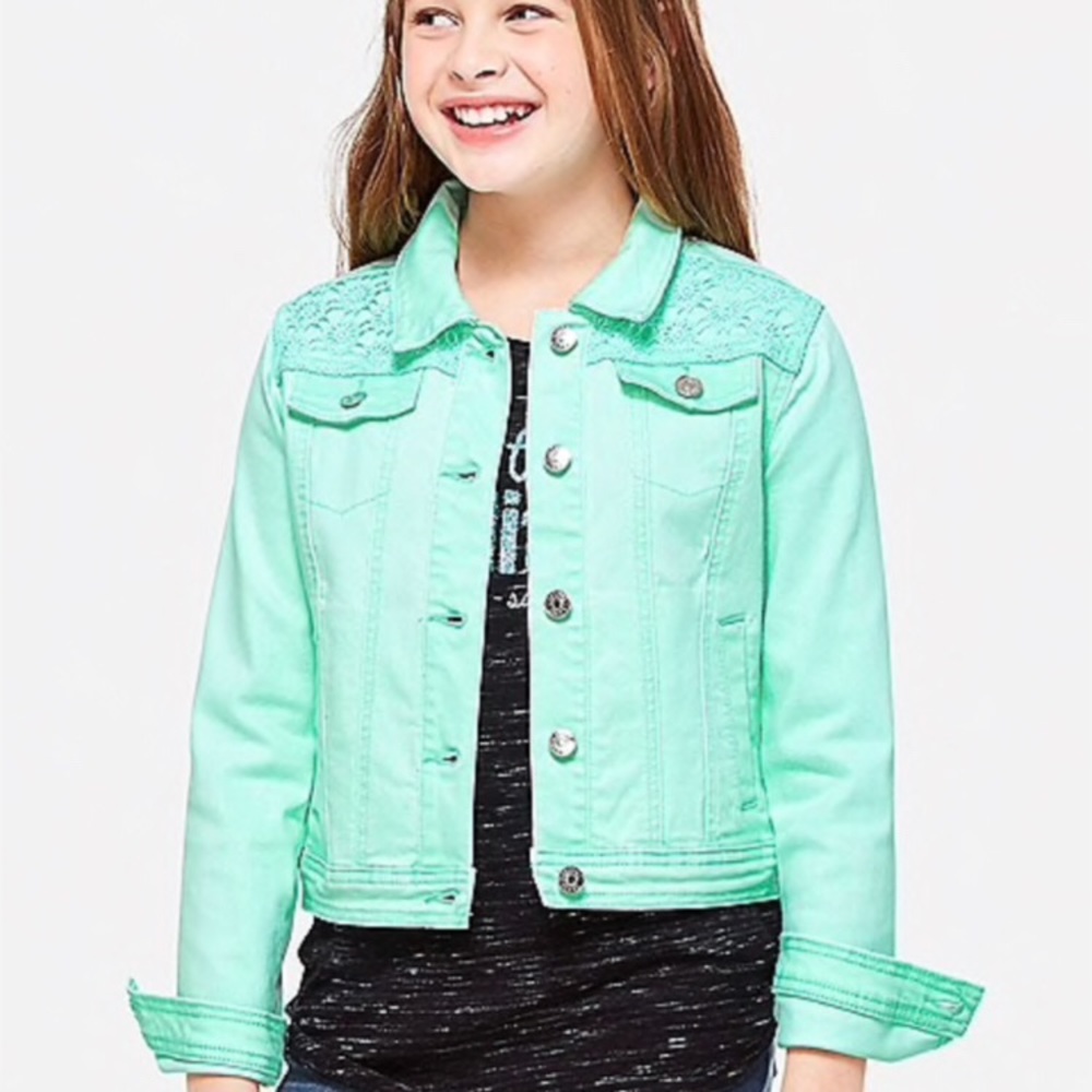 Justice pastel mint lace jean jacket